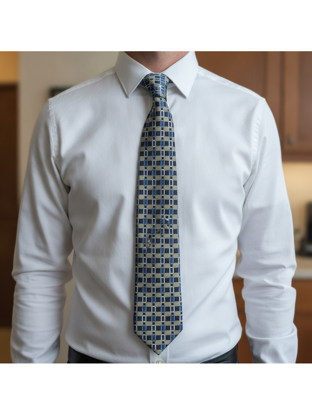 Bergamo New York X-Long Men's Geometric Pattern Silk Tie